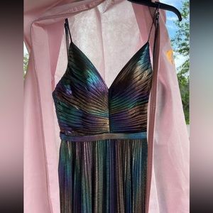 Prom dress, size 1. Has green, purple and gold coloring.